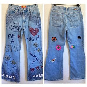 Vintage Squeeze Graffiti Flared Jeans